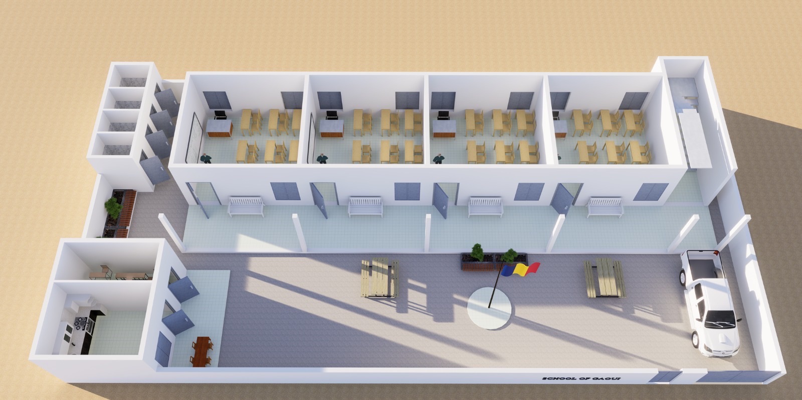 The four classrooms seen from above