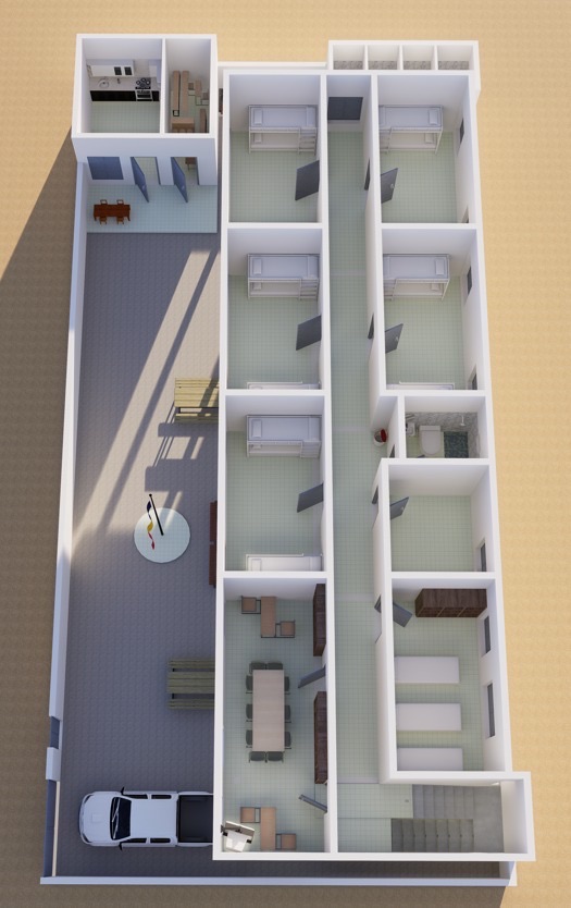 Plan of the upper floor with the dormitories